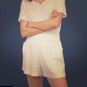 Women Linen Cream High-Waist Shorts